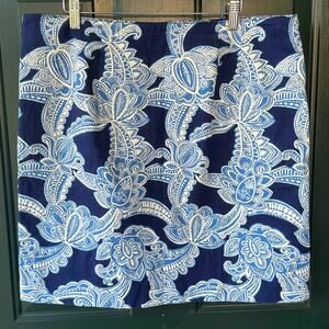 Talbots Blue White Floral Cotton Skirt 14 Resort Preppy Coastal Classic Summer